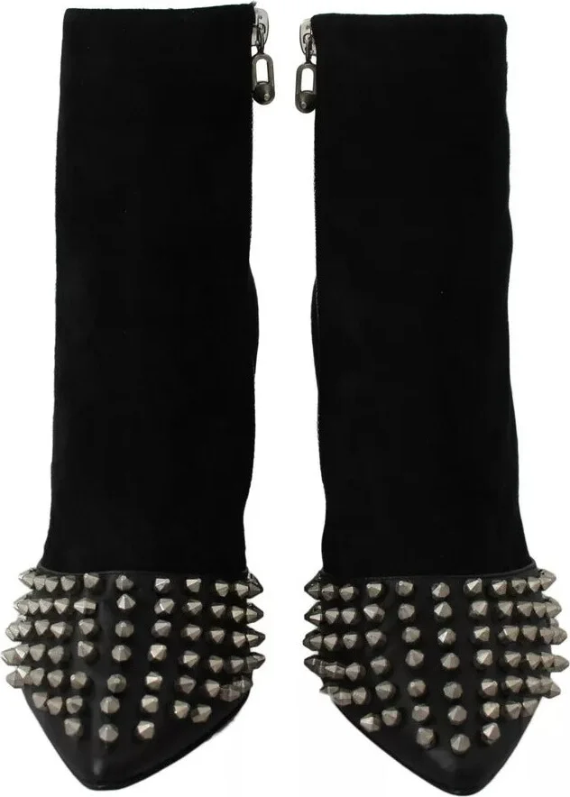 Black Suede Studded Heels Ankle Boots Women's Shoes - Image 5