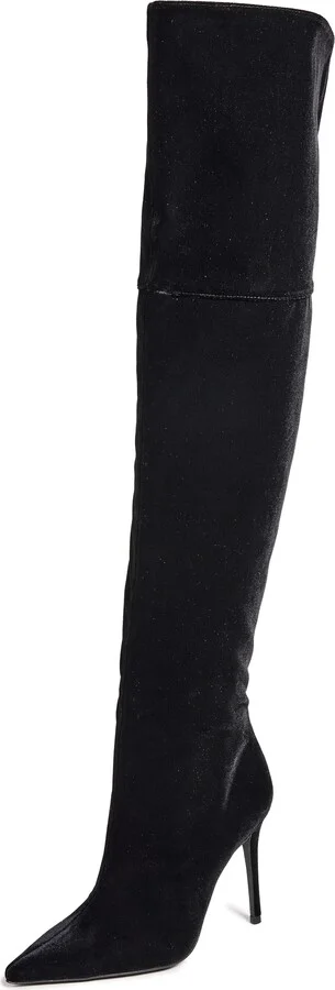 Black Suede Studio Lola Pointy Toe Over The Knee Straight Boots