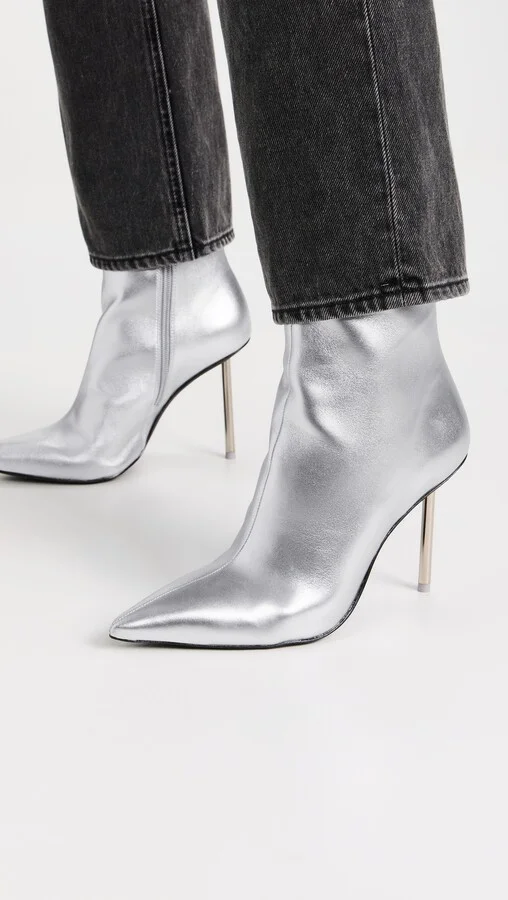 Black Suede Studio Nicola Pointy Toe Ankle Boots with Metal - Image 2