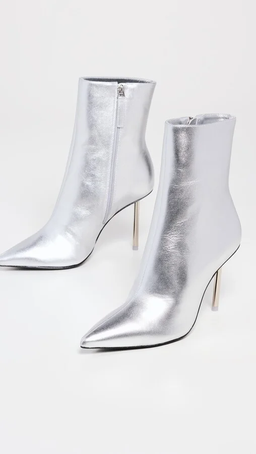 Black Suede Studio Nicola Pointy Toe Ankle Boots with Metal - Image 4