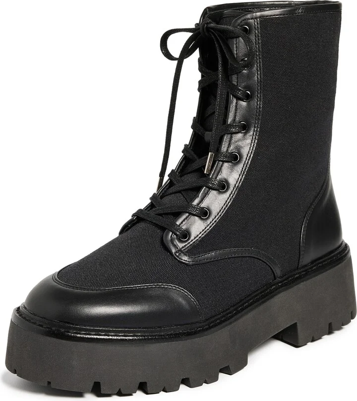 Black Suede Studio Sierra Lace Up Lug Sole Ankle Boots