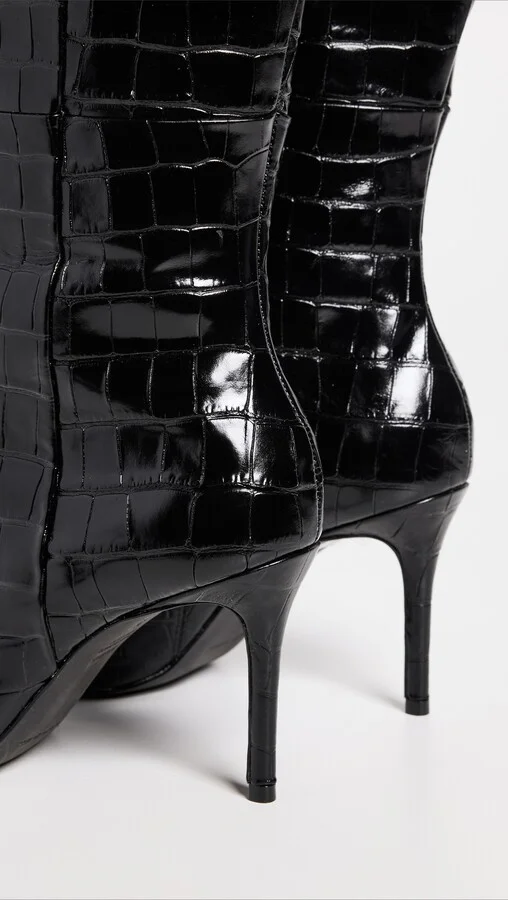 Black Suede Studio Tory Knee High Pointy Toe Mid Heel Boots - Image 4