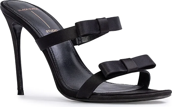Black Suede Studio Women's Chic Satin High Heel Bow Sandals