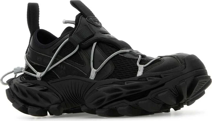 Black Synthetic Leather And Mesh Hike Sneakers - Image 2