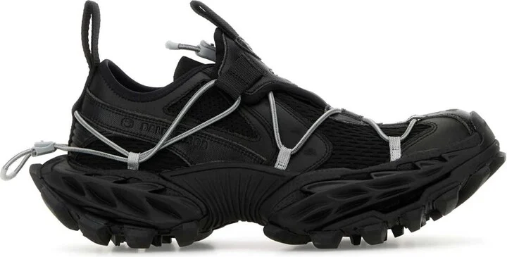 Black Synthetic Leather And Mesh Hike Sneakers