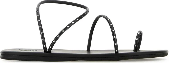 Black Synthetic Leather Astro Thong Sandals