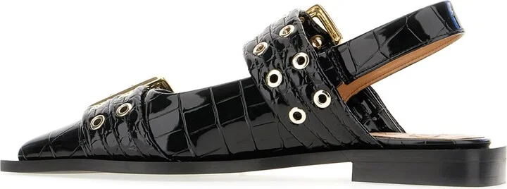 Black Synthetic Leather Feminine Buckle Ballerinas - Image 3