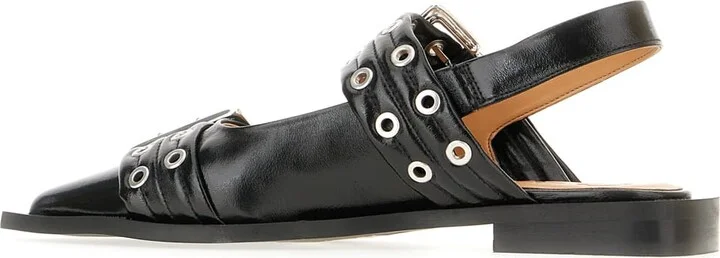 Black Synthetic Leather Feminine Buckle Ballerinas - Image 3