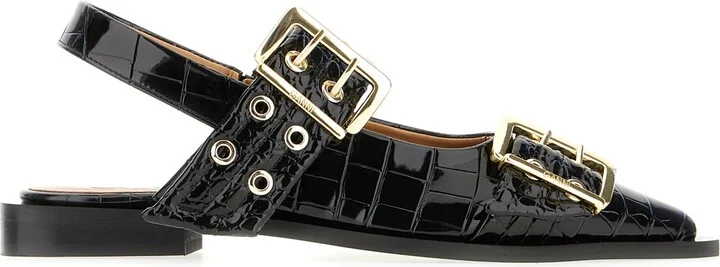 Black Synthetic Leather Feminine Buckle Ballerinas