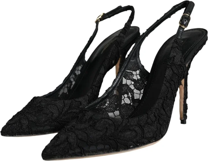 Black Taormina Lace Bellucci Slingbacks Women's Shoes (Pre-Owned) - Image 3