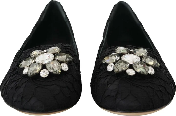Black Taormina Lace Crystals Flats Women's Shoes - Image 2