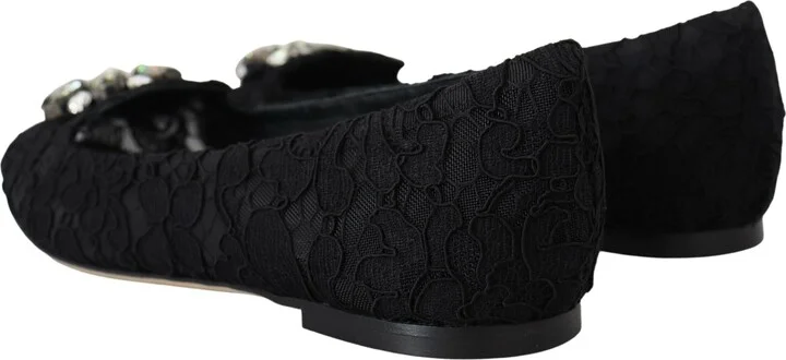 Black Taormina Lace Crystals Flats Women's Shoes - Image 4