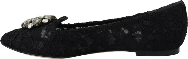 Black Taormina Lace Crystals Flats Women's Shoes - Image 5