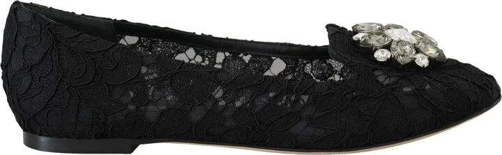 Black Taormina Lace Crystals Flats Women's Shoes
