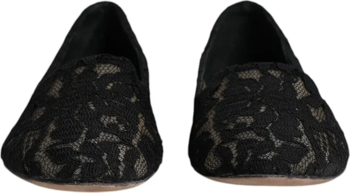 Black Taormina Lace Slip On Flats Women's Shoes (Pre-Owned) - Image 2