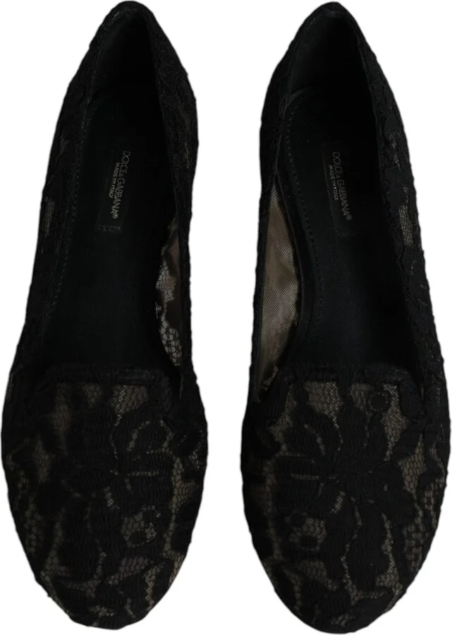 Black Taormina Lace Slip On Flats Women's Shoes (Pre-Owned) - Image 3