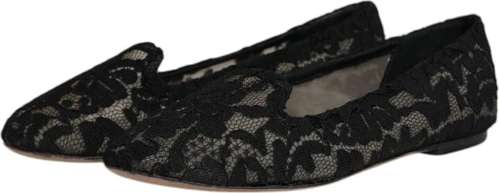 Black Taormina Lace Slip On Flats Women's Shoes (Pre-Owned) - Image 4