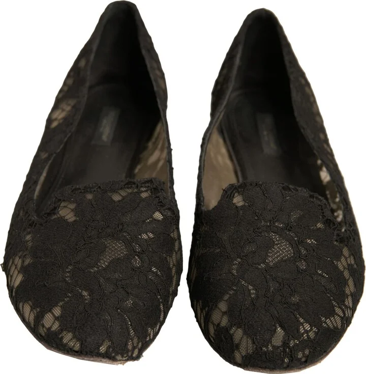 Black Taormina Lace Slip On Flats Women's Shoes (Pre-Owned) - Image 2