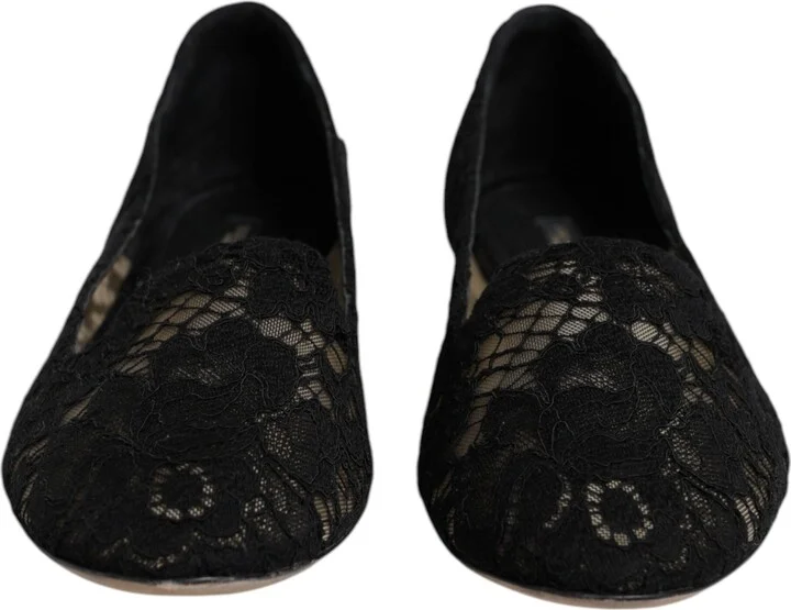 Black Taormina Lace Slip On Flats Women's Shoes (Pre-Owned) - Image 2
