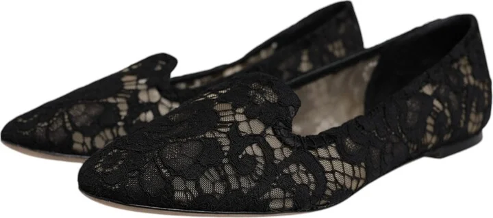 Black Taormina Lace Slip On Flats Women's Shoes (Pre-Owned) - Image 3