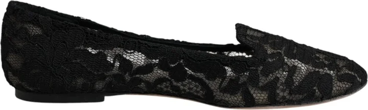 Black Taormina Lace Slip On Flats Women's Shoes (Pre-Owned)