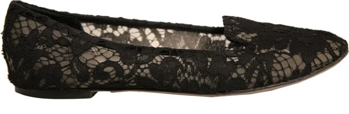 Black Taormina Lace Slip On Flats Women's Shoes (Pre-Owned)