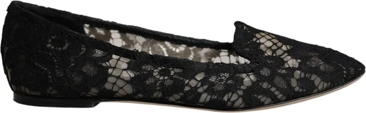 Black Taormina Lace Slip On Flats Women's Shoes (Pre-Owned)