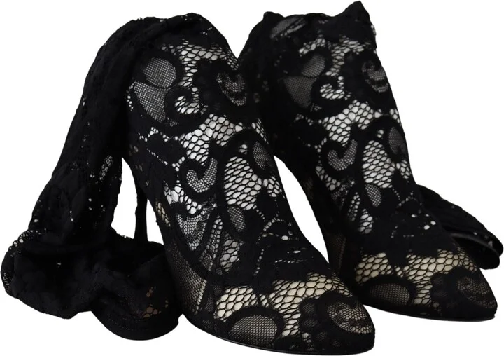 Black Taormina Lace Socks Boots Shoes Women's Pumps - Image 3