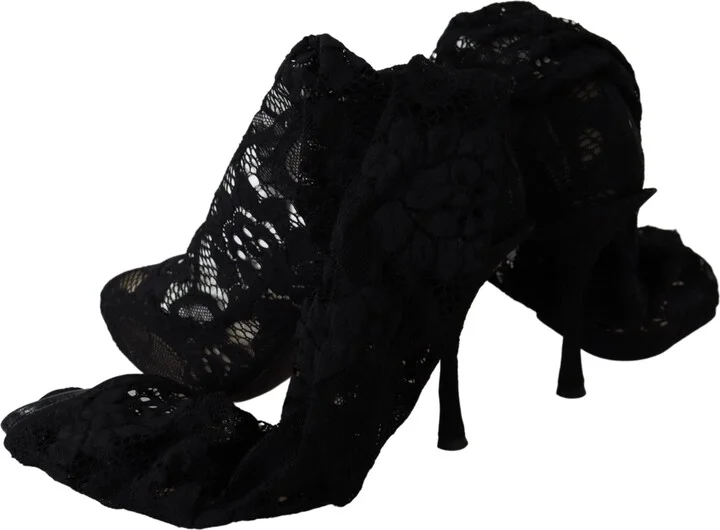 Black Taormina Lace Socks Boots Shoes Women's Pumps - Image 4