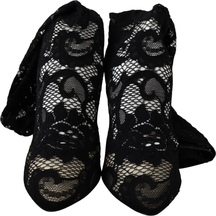 Black Taormina Lace Socks Boots Shoes Women's Pumps - Image 5