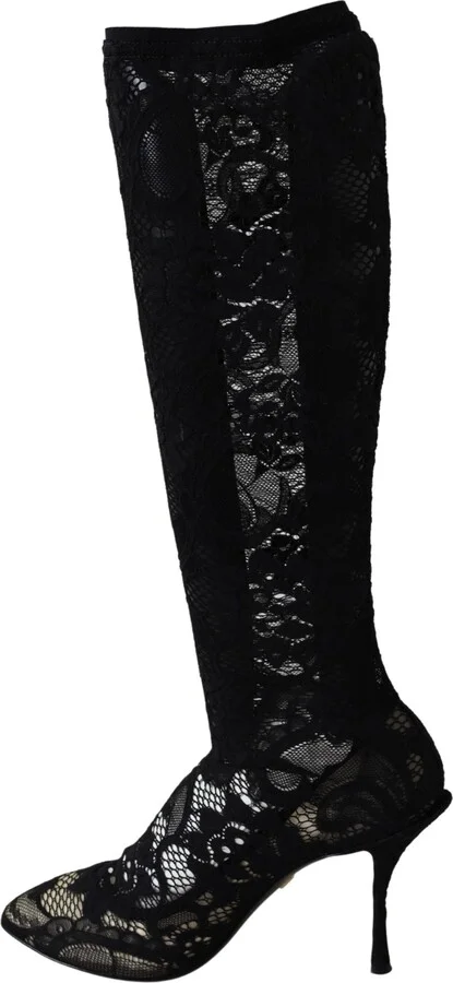 Black Taormina Lace Socks Boots Shoes Women's Pumps - Image 6