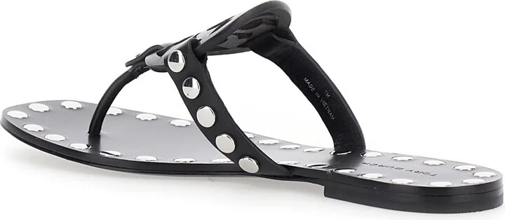 Black Thong Sandals With Logo On The Front And Stud Embellishments In Leather Woman - Image 3