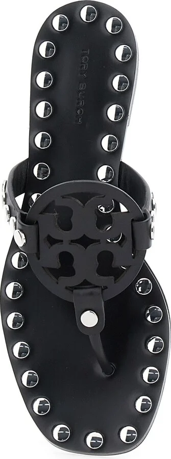 Black Thong Sandals With Logo On The Front And Stud Embellishments In Leather Woman - Image 4