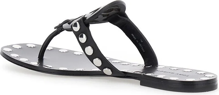 Black Thong Sandals With Logo On The Front And Stud Embellishments In Leather Woman - Image 3
