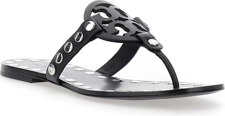 Black Thong Sandals With Logo On The Front And Stud Embellishments In Leather Woman - Image 2
