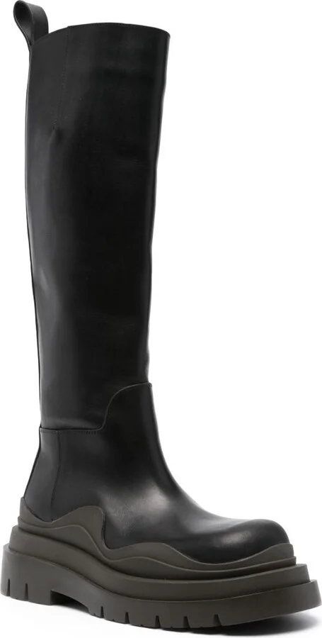 Black Tire Knee-High Leather Boots - Image 2