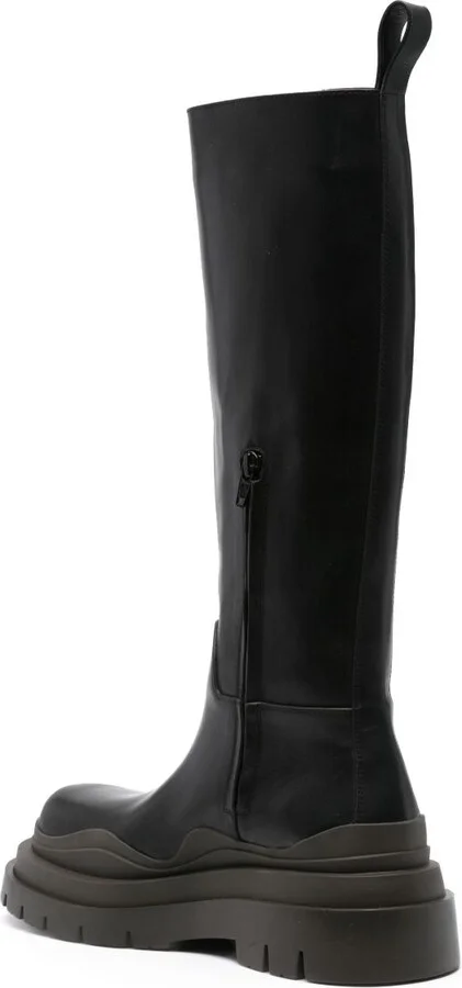 Black Tire Knee-High Leather Boots - Image 3