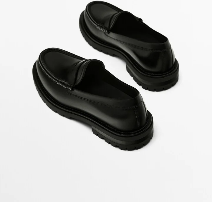 Black Track Sole Loafers With Penny Strap - Image 4