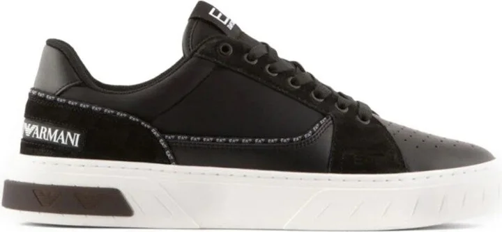 Black Trainers With Smooth And Perforated Leather