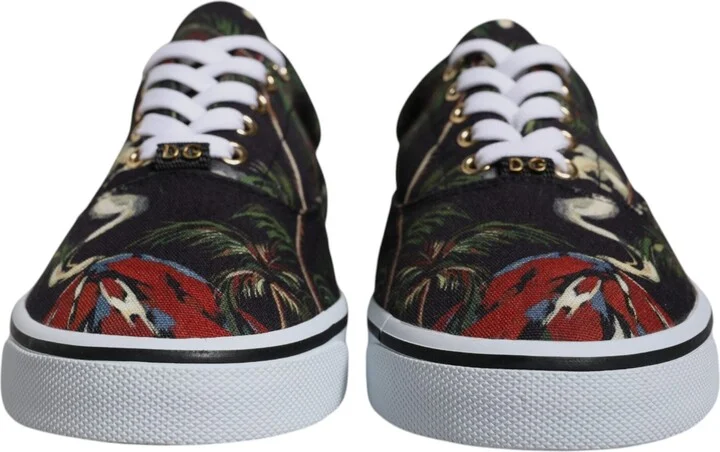 Black Tropical Print Low Top Sneakers Men's Shoes - Image 2