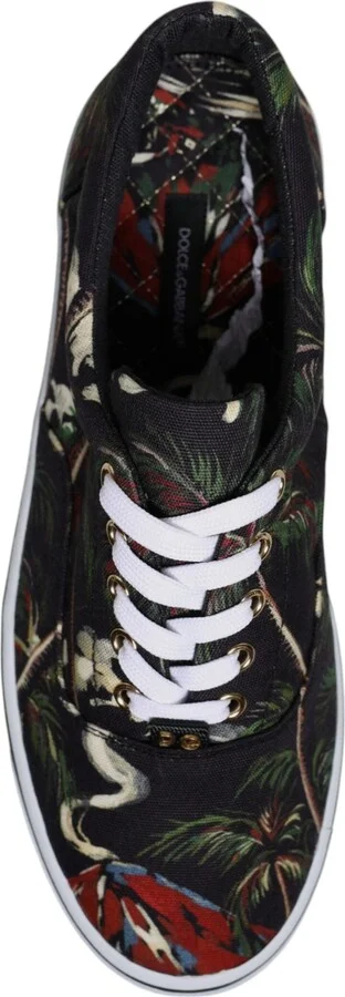 Black Tropical Print Low Top Sneakers Men's Shoes - Image 3