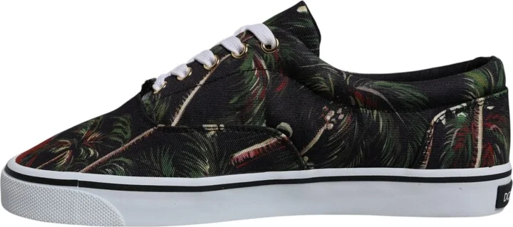 Black Tropical Print Low Top Sneakers Men's Shoes - Image 5