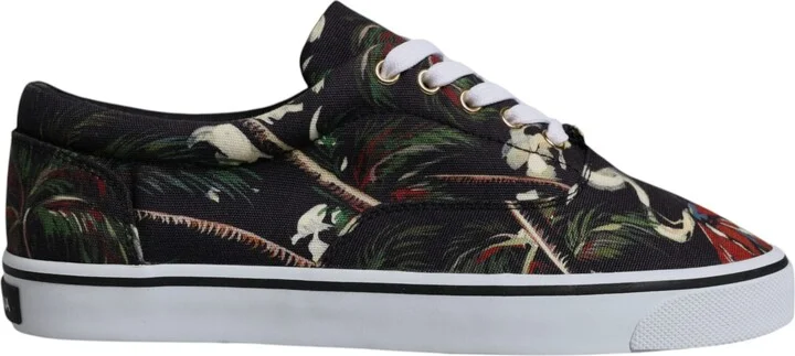 Black Tropical Print Low Top Sneakers Men's Shoes