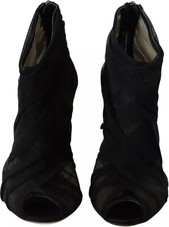 Black Tulle Ankle Boots Stiletto Heels Women's Shoes (Pre-Owned) - Image 2