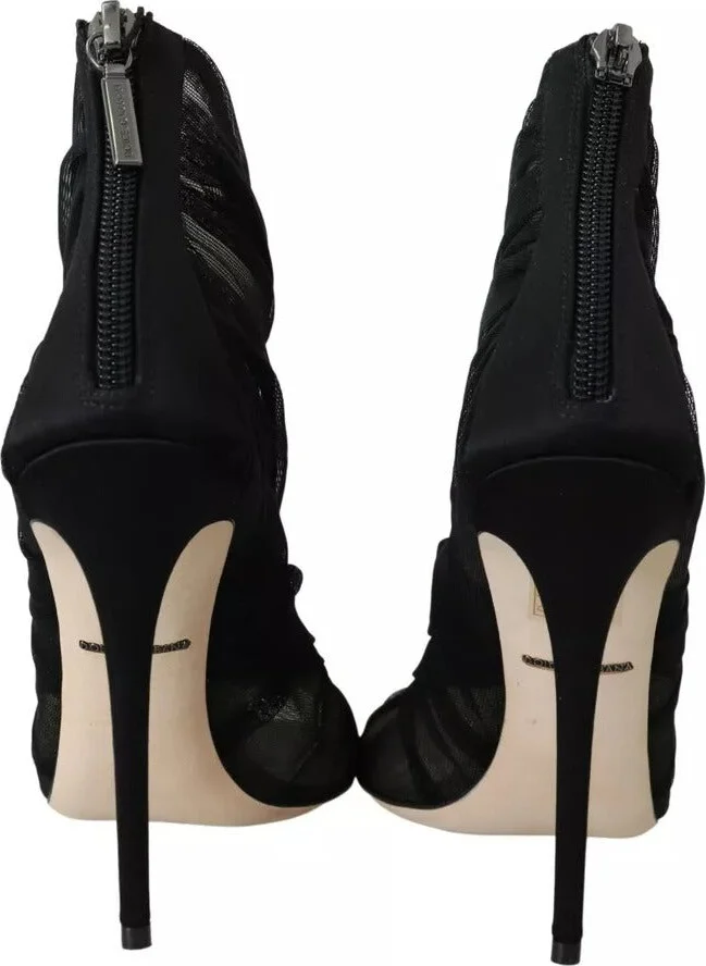 Black Tulle Ankle Boots Stiletto Heels Women's Shoes (Pre-Owned) - Image 3