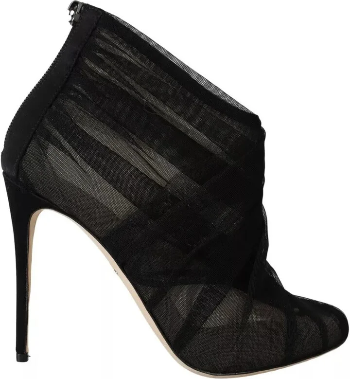 Black Tulle Ankle Boots Stiletto Heels Women's Shoes (Pre-Owned)