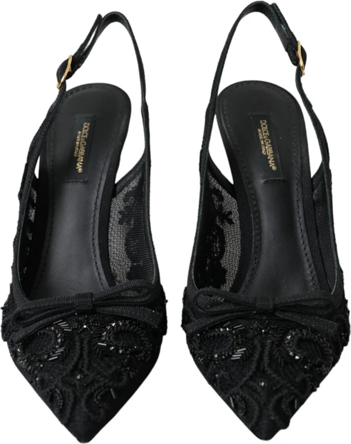 Black Tulle Ricamo Heels Slingbacks Women's Shoes (Pre-Owned) - Image 2