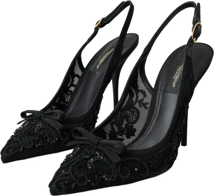 Black Tulle Ricamo Heels Slingbacks Women's Shoes (Pre-Owned) - Image 3