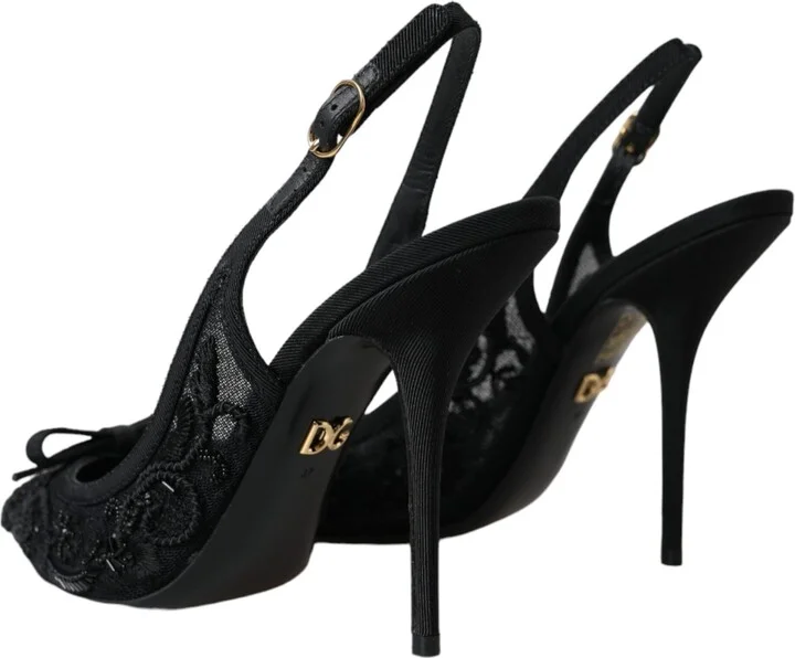 Black Tulle Ricamo Heels Slingbacks Women's Shoes (Pre-Owned) - Image 4