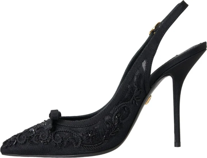 Black Tulle Ricamo Heels Slingbacks Women's Shoes (Pre-Owned) - Image 5